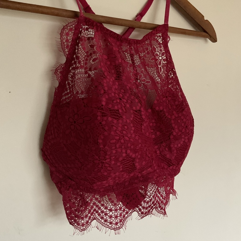 Elegant Lace Bralette in Deep Red